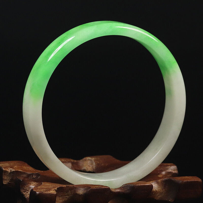 56mm White Emerald Green Jadeite Jade Bangle Bracelet Chinese Jade Bangle